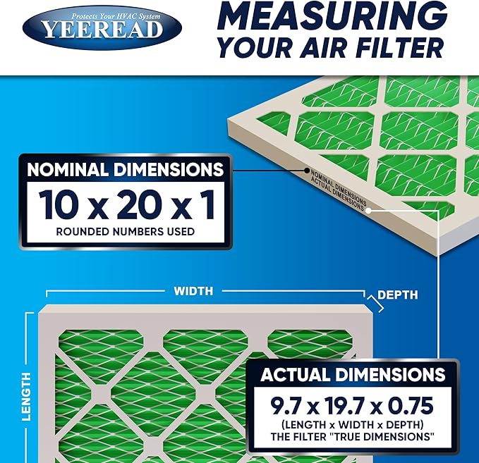 10x20x1 MERV 13 Air Filters, Actual Size: 9.70" x 19.70" x 0.75", Pleated Design - Image 2