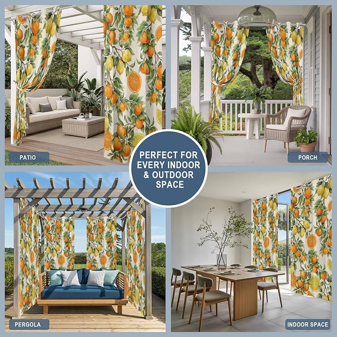 Lemons Yellow Orange Summer Plant Linen Outdoor Curtains - Image 8