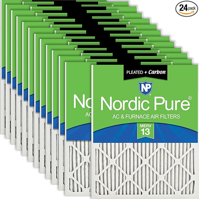 Nordic Pure 12x25x1 Pleated Air Filters MERV 13 Plus Carbon 24 Pack by NordicPure