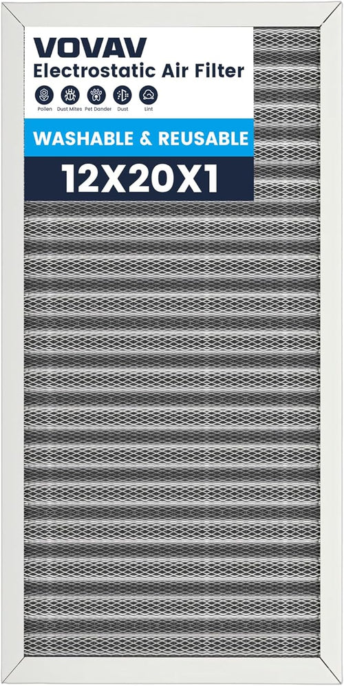 12x20x1 Air Filter-MERV 8, Washable & Reusable Electrostatic Air Filter by VOVAV