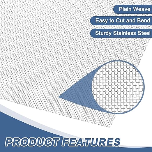 uxcell 20 Mesh 48" x 16" Woven Wire Mesh, 304 Stainless Steel Air Vent Filter - Image 3