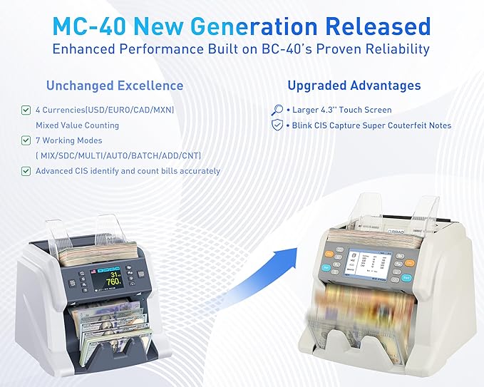 RIBAO MC-40 Mixed Denomination Money Counter, Business Grade Cash Counting - Image 8