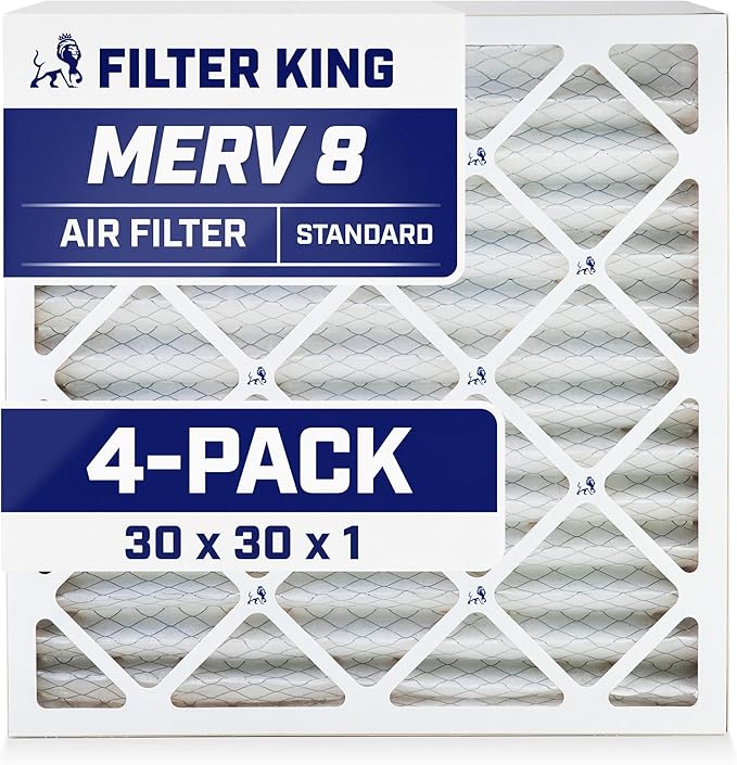 Filter King 30x30x1 Air Filter | 4-PACK | MERV 8 HVAC Pleated A/C Furnace by FilterKing