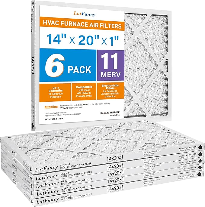 LotFancy 14x20x1 Air Filter MERV 11 6-Pack, Electrostatic Pleated AC Furnace - Image 9