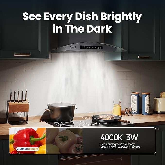 36" Wall Mount Range Hood Tempered Glass 900 CFM, Kitchen Chimney Vent - Image 6