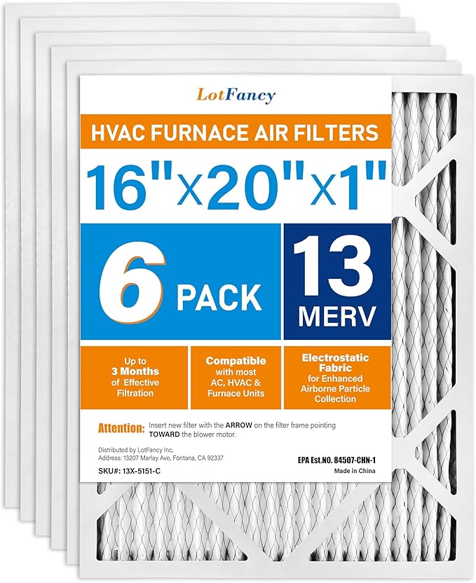 LotFancy 16x20x1 Air Filter MERV 13 6-Pack, Electrostatic Pleated HVAC Furnace by LotFancy