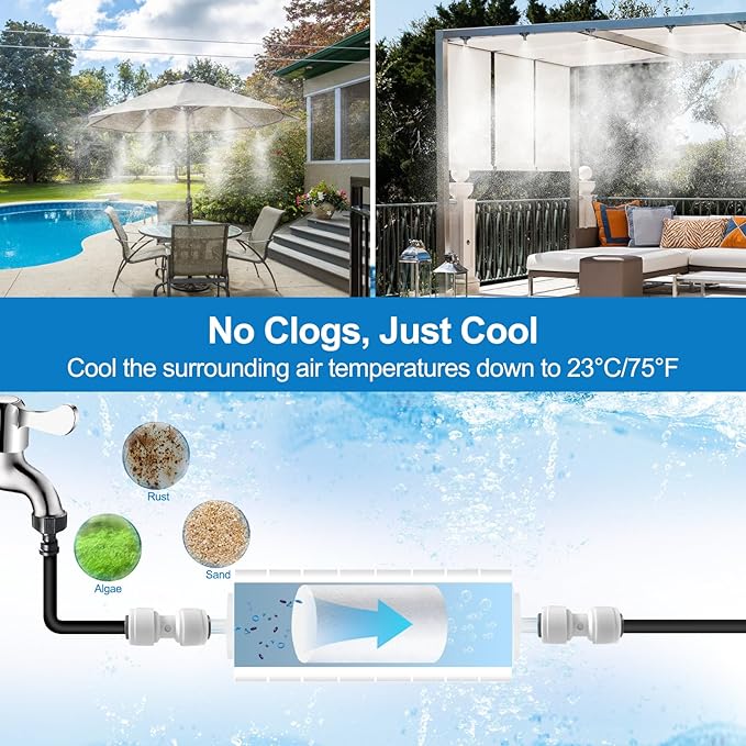 Misters for Outside Patio, Outdoor Water Misting Cooling System w Filter - Image 2