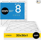 Simply 30x36x1 Air Filter, Merv 8, MPR 600, 6 Pack, by SimplyFilters