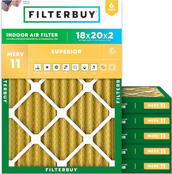 Filterbuy 18x20x2 Air Filter MERV 11 Superior Pet & Allergy Defense, by Filterbuy