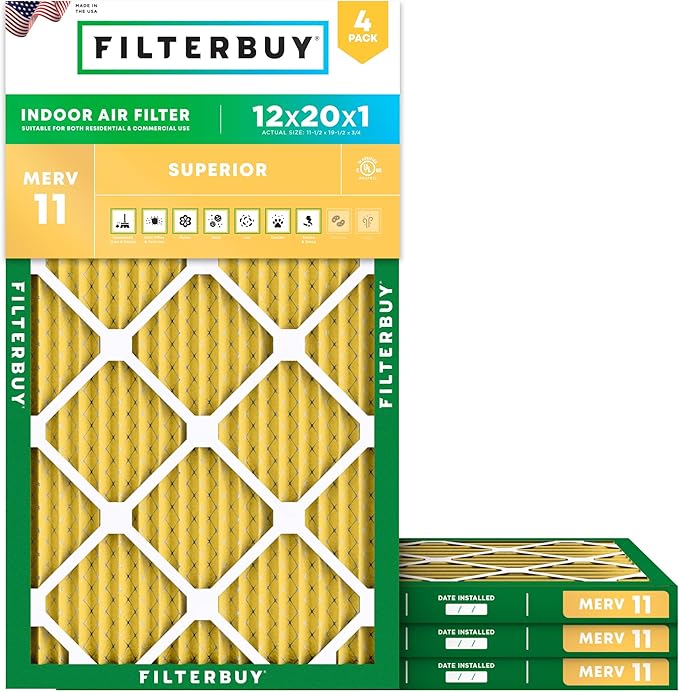 Filterbuy 12x20x1 Air Filter MERV 11 Superior Pet & Allergy Defense, by Filterbuy