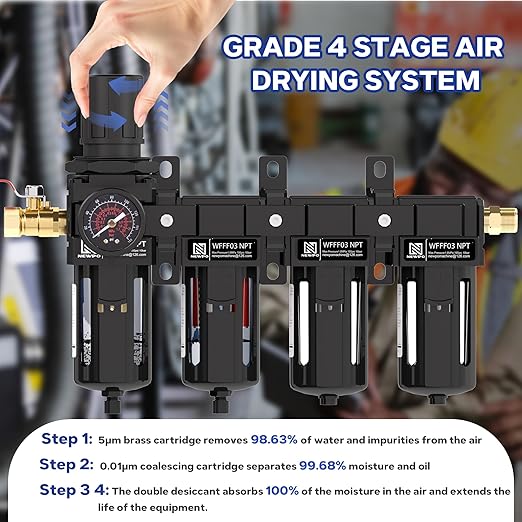 NEWPO 3/8" NPT 4 Stage Air Drying System, Particulate Filter, Coalescing Filter - Image 5