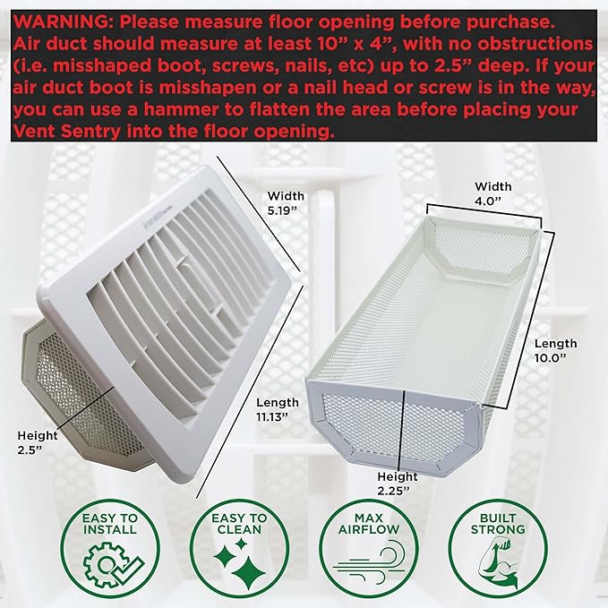 | 4" x10" Vent Sentry Vent Guard & Register Combo I Air Filter Metal Screen - Image 2
