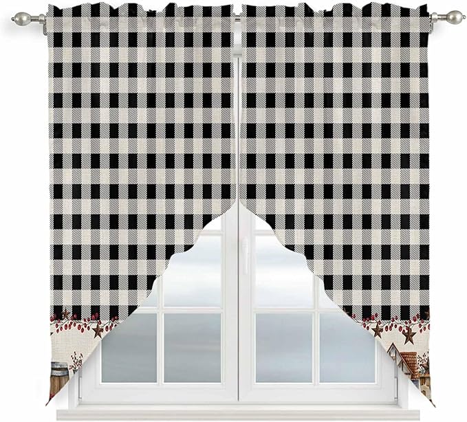 Swag Curtain Valances for Kitchen Windows, Farm Wooden House Black Buffalo - Image 2