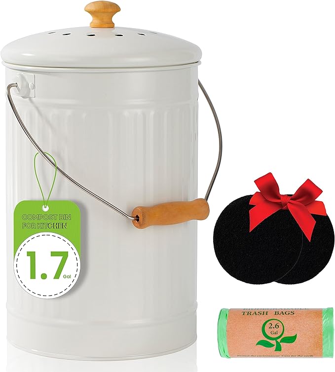 1.7 Gallon Kitchen Compost Bin, Indoor Countertop Compost Bin by TreaHome