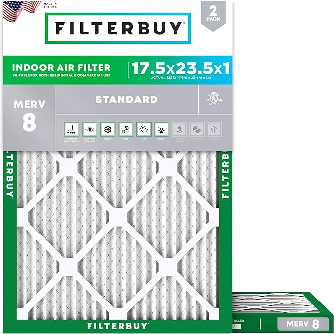 Filterbuy 17.5x23.5x1 Air Filter MERV 8 Essential Dust & Allergy Defense by Filterbuy
