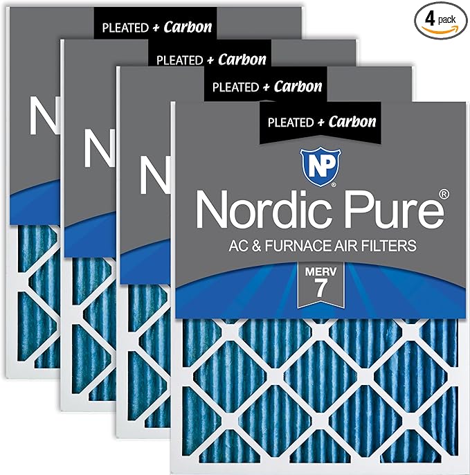 Nordic Pure 16x16x1 Pleated Air Filters MERV 7 Plus Carbon 4 Pack by NordicPure