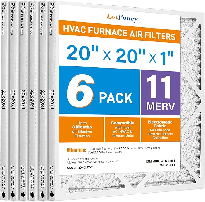 LotFancy 20x20x1 Air Filter MERV 11 6-Pack, Electrostatic Pleated AC Furnace by LotFancy