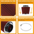 PTNHZ Universal Red 3.5" 89mm High Flow Cold Air Intake Cone Air Filter Power - Image 3