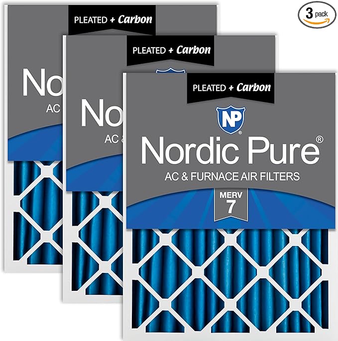 Nordic Pure 20x25x2 Pleated Air Filters MERV 7 Plus Carbon 3 Pack by NordicPure