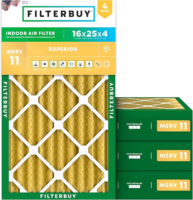 Filterbuy 16x25x4 Air Filter MERV 11 Superior Pet & Allergy Defense, by Filterbuy