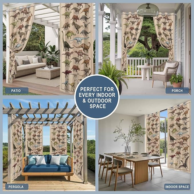 Vintage Outdoor Curtains for Patio Dinosaurs Biographies Retro Waterproof - Image 8