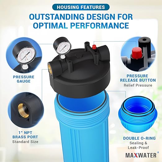 Max Water 20" x 4.5" Whole House Water Filter Housing, Big Filter Blue - Image 3