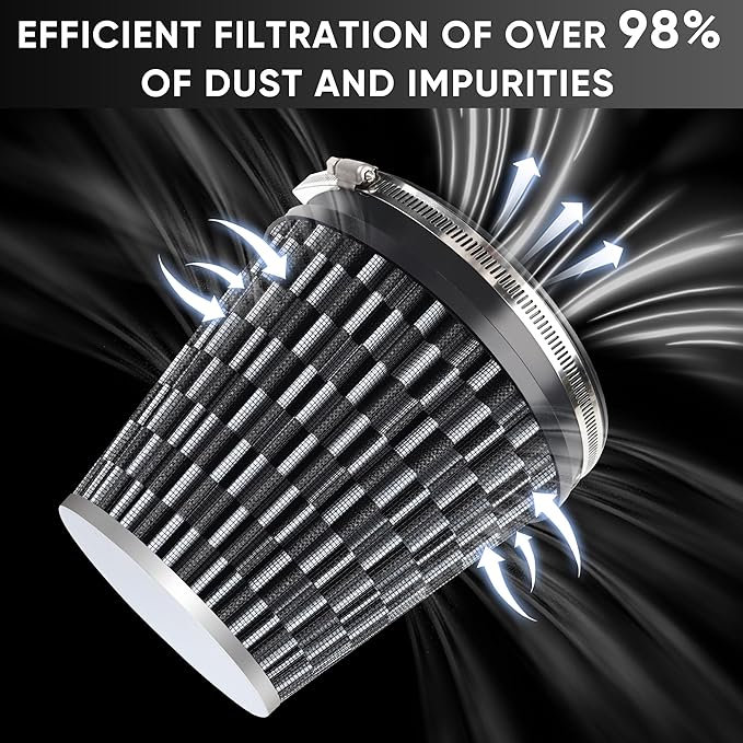 6" 152mm Cold Air Intake Filter Clamp-On Replacement High Flow Inlet Air Filter - Image 4