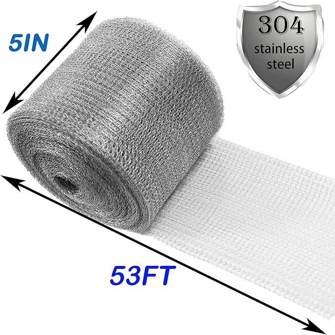 Wire Mesh for Mice Control 5IN X 53Ft, Hole Fill Fabric, Upgraded Stainless - Image 2