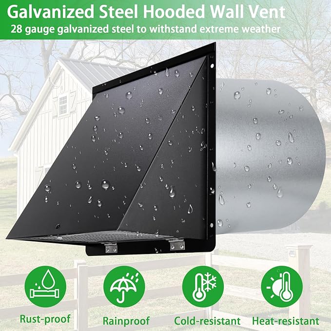 8 inch Hooded Wall Vent with Screen and Damper, Wall Vent Cover Exhaust Vent - Image 4