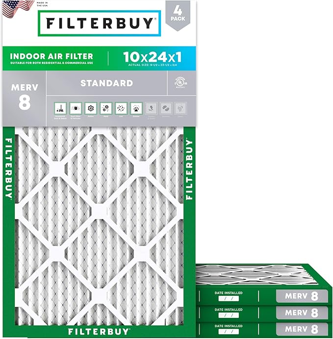 Filterbuy 10x24x1 Air Filter MERV 8 Essential Dust & Allergy Defense, by Filterbuy