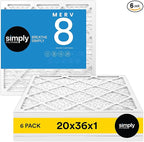 Simply 20x36x1 Air Filter, Merv 8, 6 Pack, by SimplyFilters