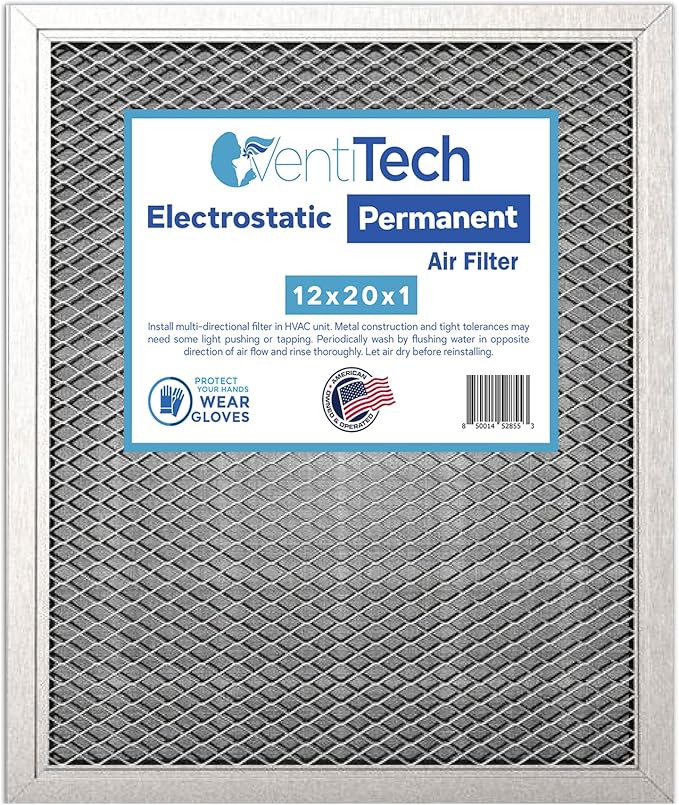 12x20x1 Washable Electrostatic Air Filter. Reusable HVAC & Furnace Air Filter by VentiTech