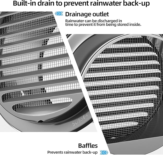 4" in Heavy Duty Thickened 304 Stainless Steel Air Vent Cover Louvered Grille - Image 5