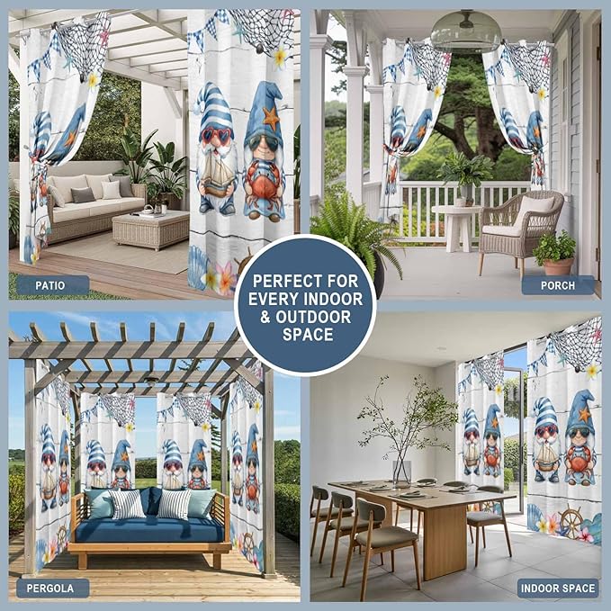 Ocean Gnome Outdoor Curtains for Patio Summer Marine Plumeria Shell Wooden - Image 8