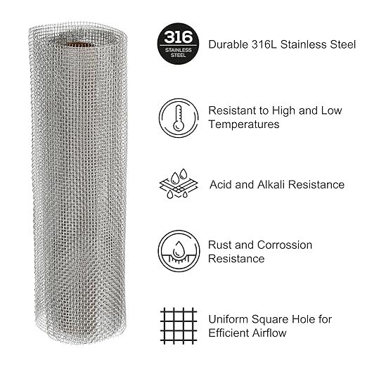 PATIKIL 40" L x 10" W Woven Wire Mesh, 12 Mesh 316L Stainless Steel Air Vent - Image 3