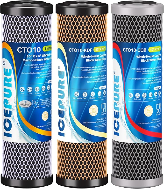 ICEPURE 3-Stage 2.5" x 10" Whole House CTO Activated Carbon Water Filter Set by ICEPURE
