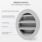 calimaero® WSGG 3" Inch Gray Round Metal Air Vent Grill Cover Flat Louver - Image 4