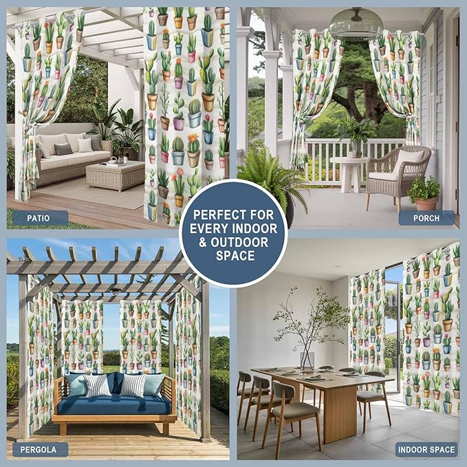 Summer Cactus Outdoor Curtains for Patio Cactus Tropical Plant Wooden - Image 8