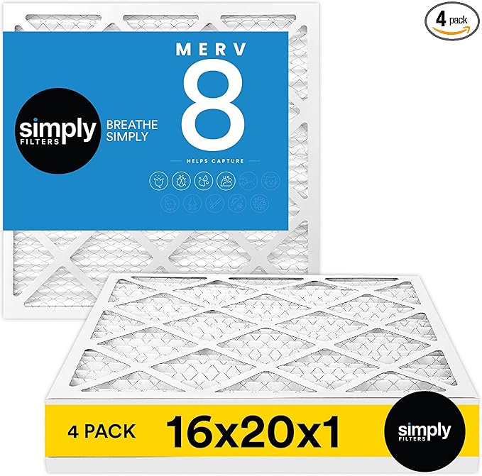 Simply 16x20x1 Air Filter, Merv 8, MPR 600, 4 Pack, Furnace Air Filter by SimplyFilters