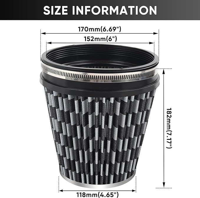6" 152mm Cold Air Intake Filter Clamp-On Replacement High Flow Inlet Air Filter - Image 2