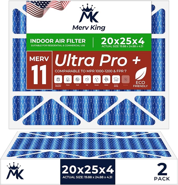 MervKing 20x25x4 Air Filter Actual Size: 19.88" x 24.88" x 4.31" MERV 11 MPR by MervKing