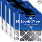 Nordic Pure 16x20x1 Furnace Air Filters MERV 12 Pleated Plus Carbon 24 Pack by NordicPure
