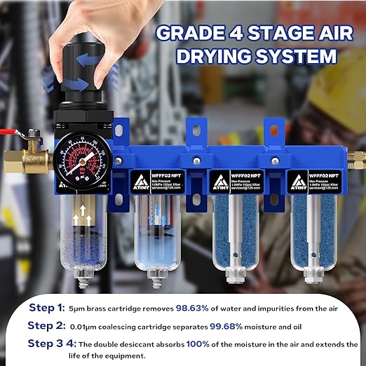 1/4'' NPT Compressed Air Dryer, 4 Stage Air Drying System, Brass Filter - Image 5