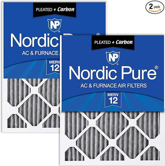 Nordic Pure 16x30x1 Furnace Air Filters MERV 12 Pleated Plus Carbon 2 Pack by NordicPure