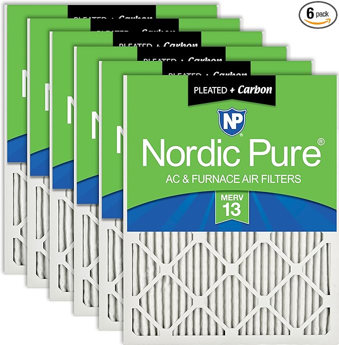 Nordic Pure 20x25x1 Pleated Air Filters MERV 13 Plus Carbon 6 Pack by NordicPure