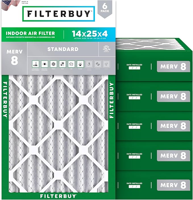 Filterbuy 14x25x4 Air Filter MERV 8 Essential Dust & Allergy Defense, by Filterbuy