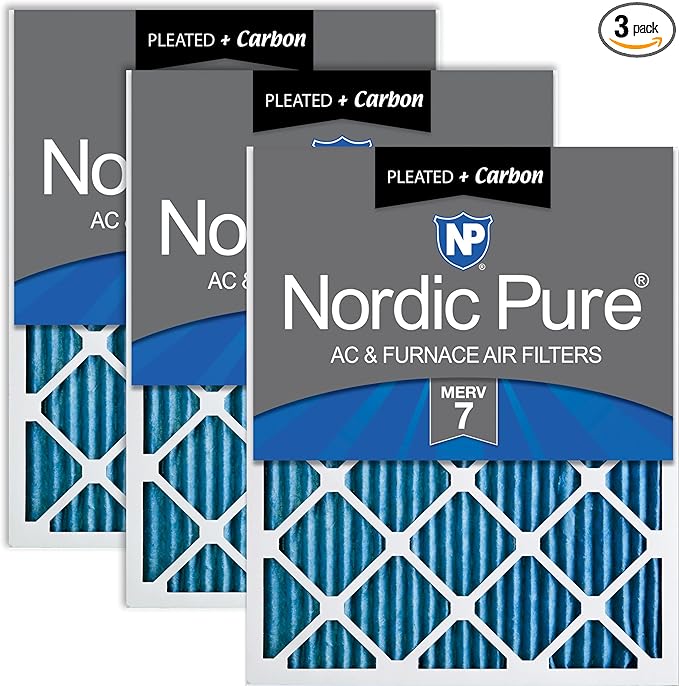 Nordic Pure 18x24x1 Pleated Air Filters MERV 7 Plus Carbon 3 Pack by NordicPure