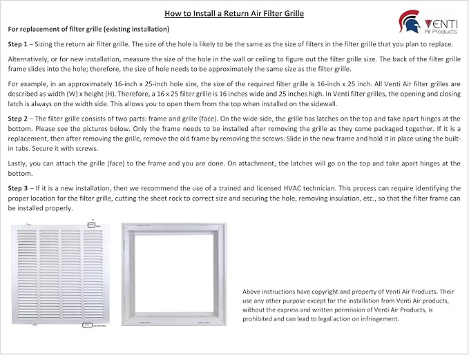 Venti Air 24" X 24" Steel Return Air Filter Grille - Image 3