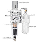 NANPU 1/4" NPT Auto-Drain Air Filter Regulator Lubricator Combo Water/Oil Trap - Image 2