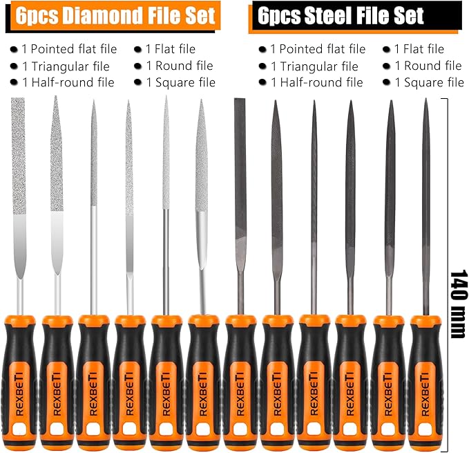 REXBETI 19Pcs Metal Needle File Set, Small Diamond Files, Metal Brush and Carry - Image 3